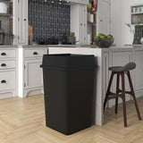 35 Gallon Black Square Commercial Trash | Garbage Can with Lid - Office, Outdoor