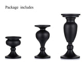 Sziqiqi Metallic Pillar Candleholder Set for Candle Centerpieces, Table Mantel Fireplace Decoration Set of 3 Gourd-Shaped Design Black