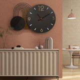 Anmotpe Wall Clock Modern Battery Operated Black Big Clocks Metal& Wood Retro Style Large Wall Watch Metal Walnut Dial Wall Clock Perfect for Modern Home,Office 26inchX18inch
