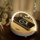Bedside Table LED Night Light with Wireless Charger and Bluetooth Speaker, Desk Lamp As Sleep Aid White Noise Machine（Music Upgrade）