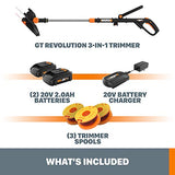Worx String Trimmer/Edger/Lawn Mower 3-in-1 Grass Trimmer GT Revolution 20V 12" (2 Batteries & Charger Included)