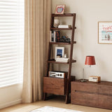 Ladder Shelf with Drawers, 5 Tier Wood Shelf, Tall Narrow Bookcase