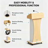 Mobile Rolling Curved Lectern Podium with Storage