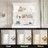 Lovinouse Large Vintage Wide Book Shelf with Storage Drawers, 81.1" Tall White Bookcase with Adjustable LED Light