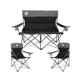 Northroad Outdoor Camping Chair Set of 3,Folding Padded Camp Chair w/1 Sofa,2 Single Chairs,Collapsible Conversation Set for Family Patio, Beach (Black)