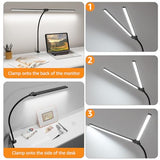 ShineTech Led Desk Lamp for Office Home, Bright Double Head Desk Light with Clamp, Architect Task Lamp 50 Lighting Modes Adjustable Flexible Lamp