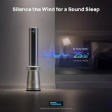 Dreo MC710S Air Purifier Tower Fan, 45" 2-in-1 Smart Fan for Bedroom, 27ft/s Velocity, 120°Oscillation, 24H Timer Bladeless Fans for Home, 25dB Low Noise, Standing Fan Works with Alexa, Silver Blue