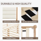 KISLOT Wood Bed Frame with Upholstered Headboard, Cream, Queen