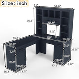 KEIKI L Shaped Computer Desk with Storage Shelves, 2 Drawers & 2 Cabinets