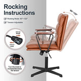 Okeysen Office Desk Chair No Wheels, Swivel Chair with Retro Wooden Armrests, Criss Cross Legged Armless Computer Chair for Home Office