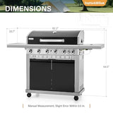 Sophia & William 6-Burner Propane Gas BBQ Grill with Side Burner & Porcelain-Enameled Cast Iron Grates, Gas Grill Griddle Combo, Black