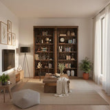 8-Foot Tall Bookcase Wall & Ladder, 5 Adjustable Shelves, Ringed Steel Frame