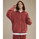 Talakeno Mens Womens Fleece Hoodies Sweatshirt Double Zip Up Oversized Acid Wash Hoodies Winter Vintage Cotton Sweatshirt(Red,S)