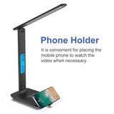 wanjiaone Multifunctional LED Desk Lamp with Wireless Charger,USB Charging Port,Clock,Phone Holder,Desk Lampp, Black