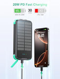 SOXONO Solar Charger Power Bank, PD 20W Fast Charging External Batter, 40000mAh Portable Phone Charger Built in 4 Cables with Dual Bright Flashlights for Camping, Hiking, and Outdoor Use（Green）
