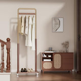 Taitiy Clothes Rack Solid Wood Coat Rack, Metal and Solid Wood Combination Clothing Rack with Wheels for Entryway, Bedroom, Living Room