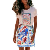 Talakeno Womens Summer Floral Wrap Short Skirt Tie Side High Waist A Line Beach Vacation Boho Mini Skirt(Sky-Blue,S)
