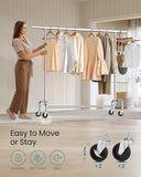 SONGMICS Clothes Rack with Wheels, Heavy-Duty Garment Rack with Extendable Hanging Rod, 286.6 lb Load Capacity, Silver UHSR11S