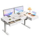 L Shaped Electric Standing Desk with Wooden Drawers, 55 Inch Height Adjustable Corner