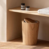 Natural Wood Trash Can with Swing Lid - Japanese Style Waste Bin for Bathroom