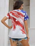 AUGCONE Women Shirts USA T Shirt Fourth July Outfits America Star Flag Print V Neck Tops（Red Blue White & Star, XL）
