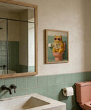 Framed Funny Cat Bathroom Wall Art Orange Cat on Toilet Reading Newspaper Picture Wall Decor Animal Bathroom Poster Print for Restroom Toilet Home Decoration 12x16 in