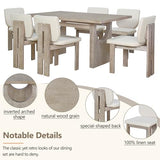 Merax Wood Dining Table Set for 6, Rectangular Tabletop/Upholstered Chairs/Retro Geometric Design, Ideal for Dining-Room and Kitchen, Natural