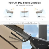 PURPLE LEAF 10 Feet Patio Umbrella Outdoor Cantilever Solar Powered LED Swivel Square Umbrella Aluminum Offset Umbrella with 360-degree Rotation for Garden Deck Pool Patio, Beige