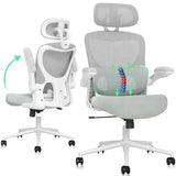 SUNNOW Ergonomic Office Chair, Comfy Mesh Desk Chair, High Back Computer Gaming Chairs with Adjustable Lumbar Support, Flip-Up Arms