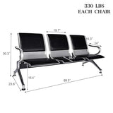 3-Seat Waiting Room Bench - PU Leather Waiting Room Chairs with Arms & Non-Slip Foot Mats