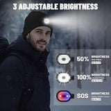 AONYIYI Unisex LED Beanie with Light,USB Rechargeable Hat for Men and Women,3 Light Modes,Hands-Free Winter Hat for Camping,Running,Walking,Auto Repair,Black