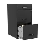 3-Drawer Metal Filing Cabinet, Black Finish, Letter-Size Hanging File Storage, Pencil Drawer
