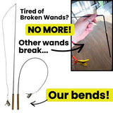 Forever Stick and 3 Strings including Chew Proof Metal Wire - The Unbreakable Cat Wand Toy, Durable Cat Toy Wand, Extra Long Cat String Toy, Cat Fishing Pole Toy for Bored Indoor Adult Cats, Stick Toy