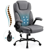 Hayelf Ergonomic Office Chair, PU Leather High Back Executive Chair with Adjustable Inflatable Lumbar Support and Padded Flip-Up Arms