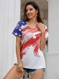 AUGCONE Women Shirts USA T Shirt Fourth July Outfits America Star Flag Print V Neck Tops（Red Blue White & Star, XL）