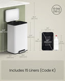 Trash Can, 13 Gallon (50 L) Garbage Can for Kitchen, with Lid, Pedal, and Removable Inner Bucket, Soft Close