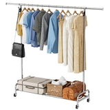 NEYCIL Standard Clothing Garment Rack with Wheels, 47.05" to 65.94" Adjustable Chrome Clothes Rack for Hanging Clothes, Portable Rolling Clothing Rack