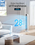 DREO Tower Fan for Bedroom, Upgrated DC 9 Speeds Ultra-Quiet Floor Fan, 90° Oscillating Fans for Indoors with 28ft/s Velocity, 12H Timer, Standing Fans, Bladeless Fan Powerful for Home Office Room
