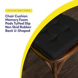 Sweet Home Collection Chair Cushion Memory Foam Pads Tufted Slip Non Skid Rubber Back U-Shaped 17" x 16" Seat Cover, 6 Count (Pack of 3), Black