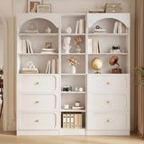 Cyclysio 80" Tall Bookshelf System with 6 Drawers, Arched Corner Bookcase with 12-Tier Open Shelves