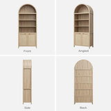 SICOTAS 84.2" Tall Arched Bookcase with Doors - 5 Tier Rattan Bookshelf