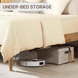 KISLOT Wood Bed Frame with Upholstered Headboard, Cream, Queen