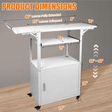 Large Steel AV Cart with Wheels and Drop Leaves, Height Adjustable AV Cart with Locking Cabinet and Power Strips