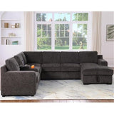 Row Modern Chenille 6-Seater Sectional Sofa Bed with Pull-Out Sleeper & Storage Chaise