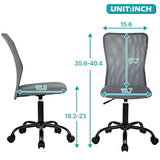 Office Desk Chairs No Arms Mesh Task Chair Ergonomic Computer Chair with Wheels, Armless Adjustable, Grey