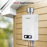 CAMPLUX 2.64 GPM Portable Tankless Water Heater, Outdoor Propane Water Heater with 4.33" S/S Rain Cap, for Camping, Cabin, Windproof Design, 68,000 BTU, BD264C