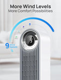 DREO Tower Fan for Bedroom, Upgrated DC 9 Speeds Ultra-Quiet Floor Fan, 90° Oscillating Fans for Indoors with 28ft/s Velocity, 12H Timer, Standing Fans, Bladeless Fan Powerful for Home Office Room