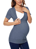 Liu & Qu Womens Maternity Nursing Tops Short Sleeve Breastfeeding Shirts Heather V Neck Clothes