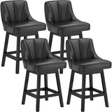 YaFiti 26" Leather Swivel Bar Stools Set of 4 with Back & Wood Legs, Black