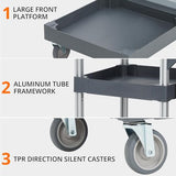 Commercial Janitorial Cart with Wheels, 3-Shelf Cleaning Trolley Cart with 16-Gallon Trash Bag